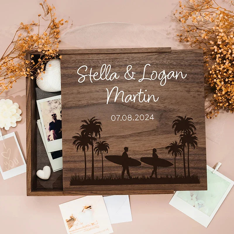 Couples Wooden Memory Box with Names - GiftShire