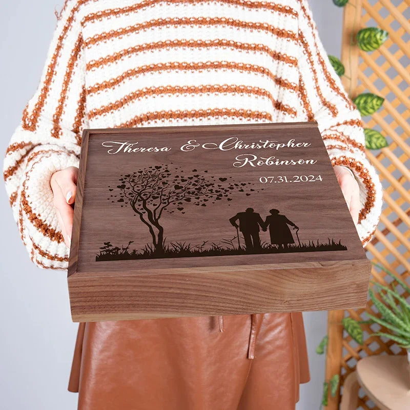 Couples Wooden Memory Box with Names - GiftShire