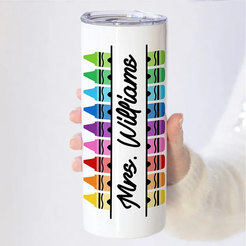 Crayon Design Custom Tumbler for Teacher 20 oz