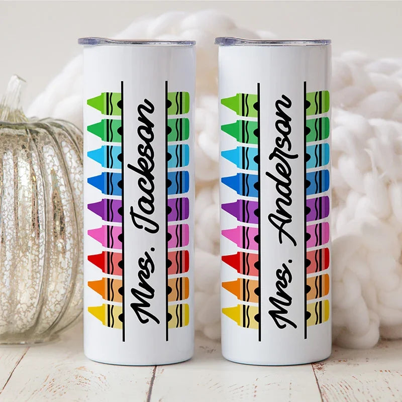 Crayon Design Custom Tumbler for Teacher 20 oz