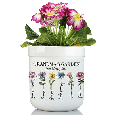 Custom Birth-Flower Ceramic Planter for Mom & Grandma