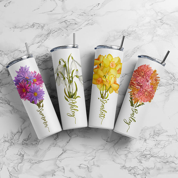 Custom Birth Flower Tumblers 20 Oz – Gifts For Women’s Birthday