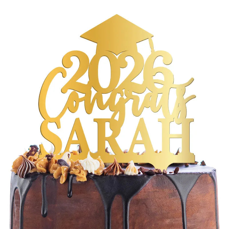 Personalized Graduation Cake Topper - Cap, Name & Year