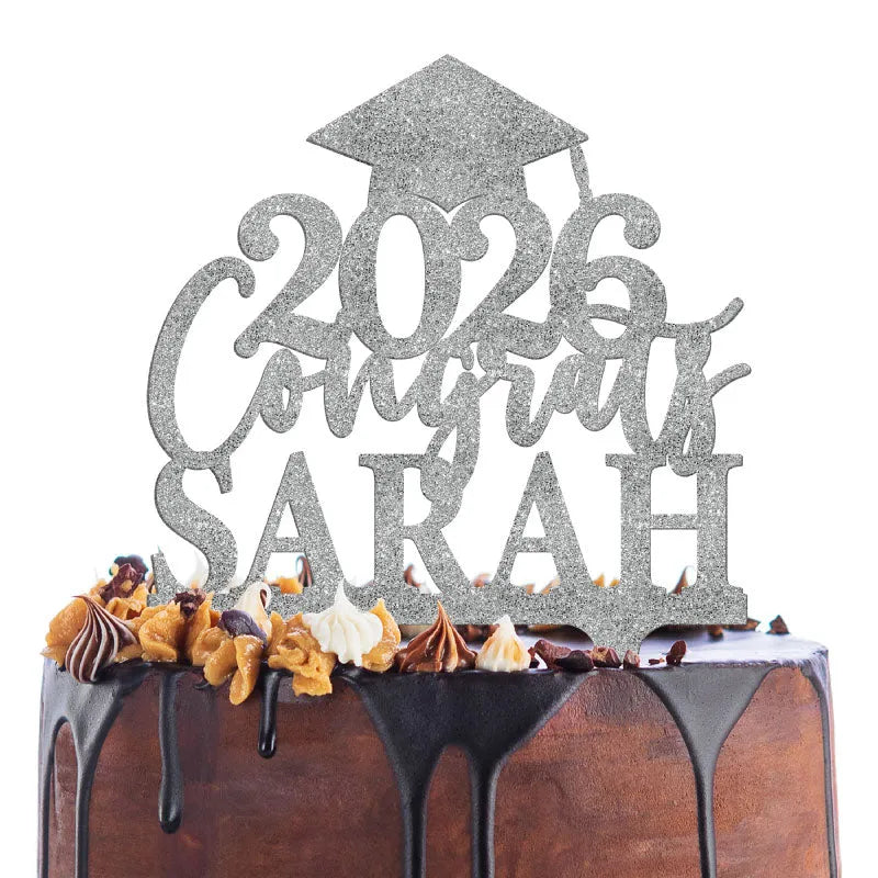 Personalized Graduation Cake Topper - Cap, Name & Year