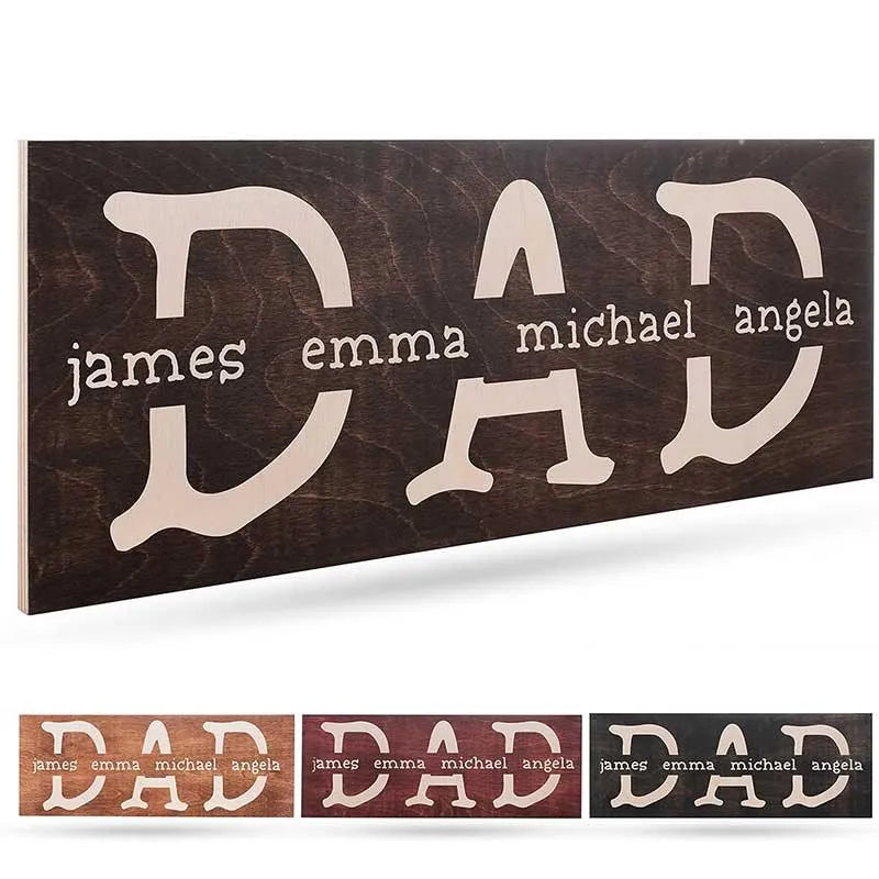 Custom Dad Sign - Personalized Wooden Sign w/ Names, Gift For Dad, Him - GiftShire