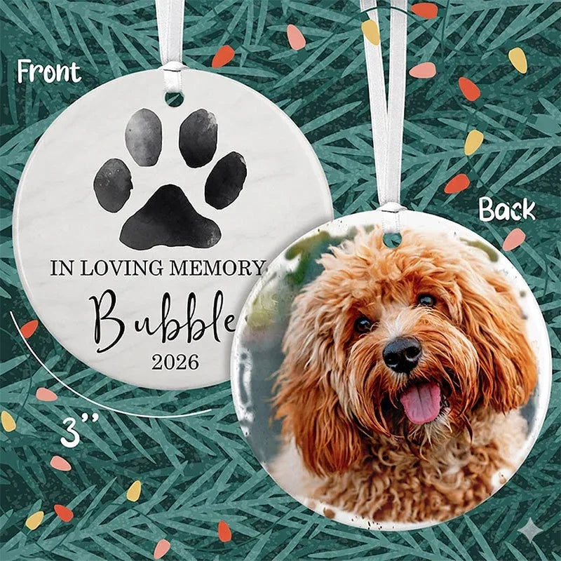 Custom Dog or Cat Photo Christmas Ornament with Name & Year