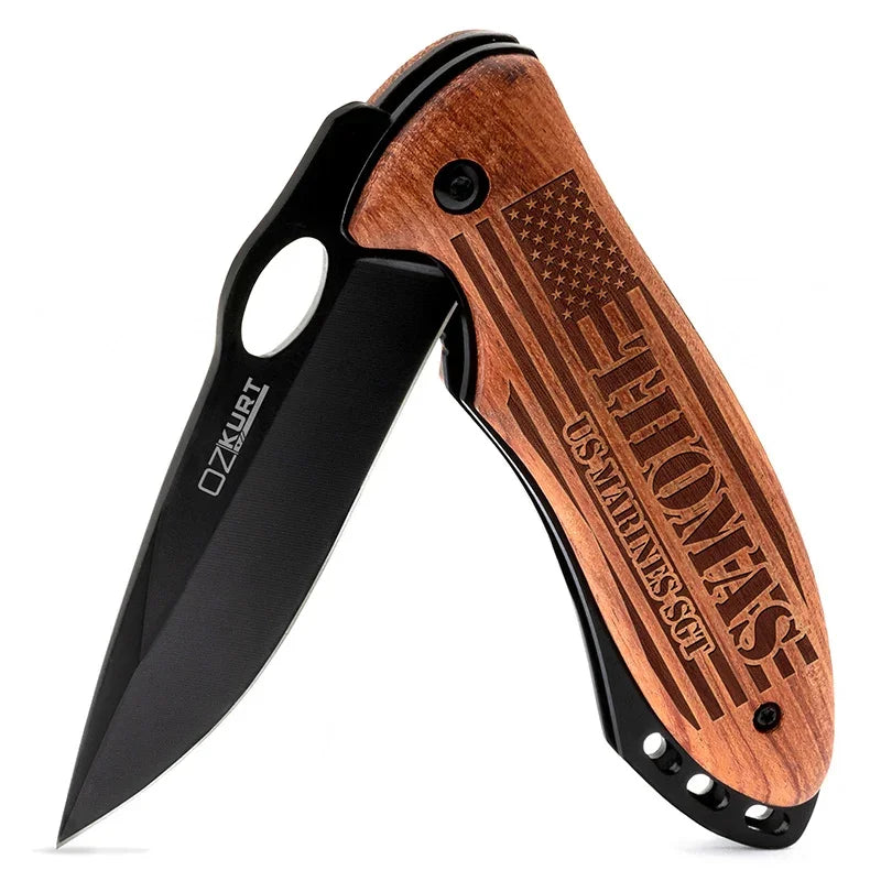 Custom Engraved American Flag Pocket Knife - Stainless Steel - GiftShire