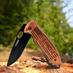 Custom Engraved American Flag Pocket Knife - Stainless Steel - GiftShire