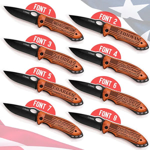 Custom Engraved American Flag Pocket Knife - Stainless Steel - GiftShire