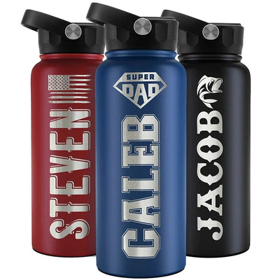 Custom Engraved Dad Icon Water Bottle - Personalized for Him - GiftShire