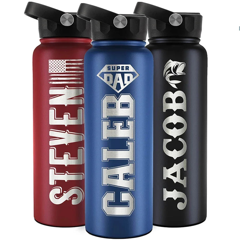 Custom Engraved Dad Icon Water Bottle - Personalized for Him - GiftShire