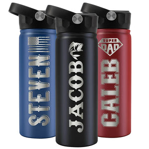 Custom Engraved Dad Icon Water Bottle - Personalized for Him - GiftShire