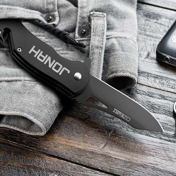 Custom Engraved Mini Black Knife, Birthday Gift for Him