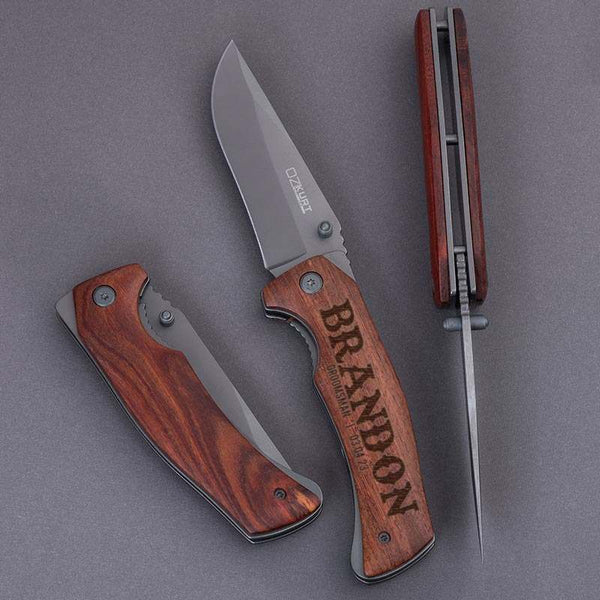  Gifts for Men, Personalized Engraved Oak Wood Pocket Knife - 36  Icons, 20 Stylish Font - Custom Pocket Knives : Tools & Home Improvement