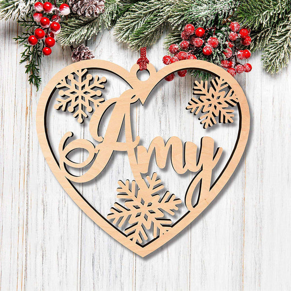 Custom Engraved Plywood Snowflake Ornaments - Personalized Christmas Name Ornament | B09HXFNYW1 - HEART - GiftShire