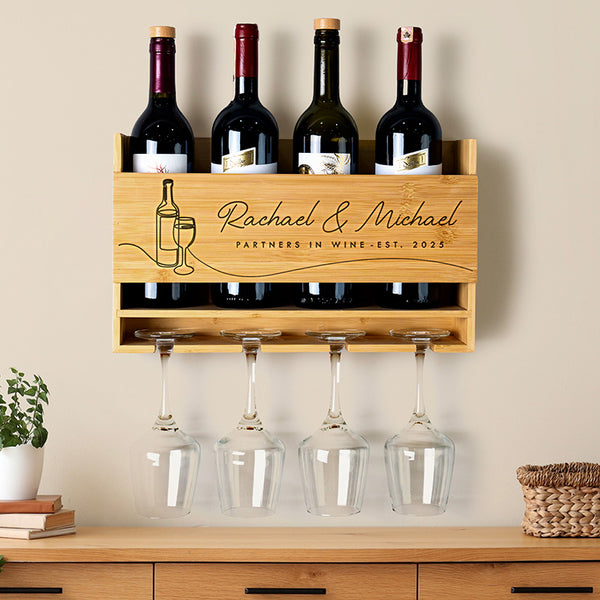 Custom Engraved Wood Bottle & Glass Holder - Home Decor Gift