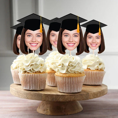 Custom Face on Stick Cupcake Topper with Party Hats