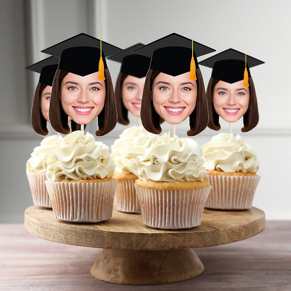 Custom Face on Stick Cupcake Topper with Party Hats