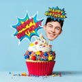 Custom Face on Stick Cupcake Topper with Party Hats