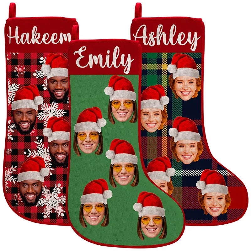 Custom Face Stocking with Christmas Hat - GiftShire