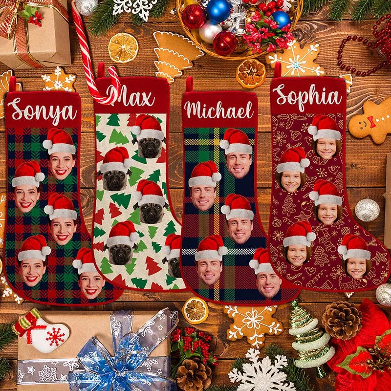 Custom Face Stocking with Christmas Hat - GiftShire