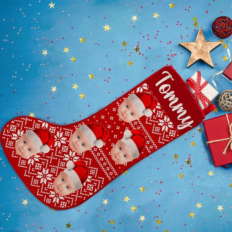 Custom Face Stocking with Christmas Hat - GiftShire