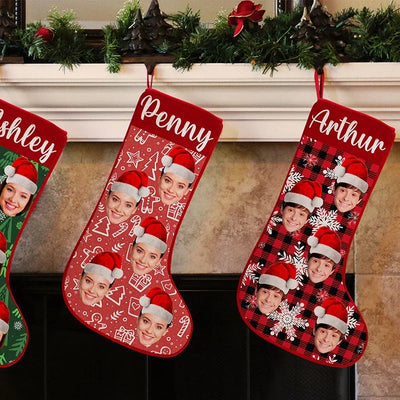 Custom Face Stocking with Christmas Hat - GiftShire
