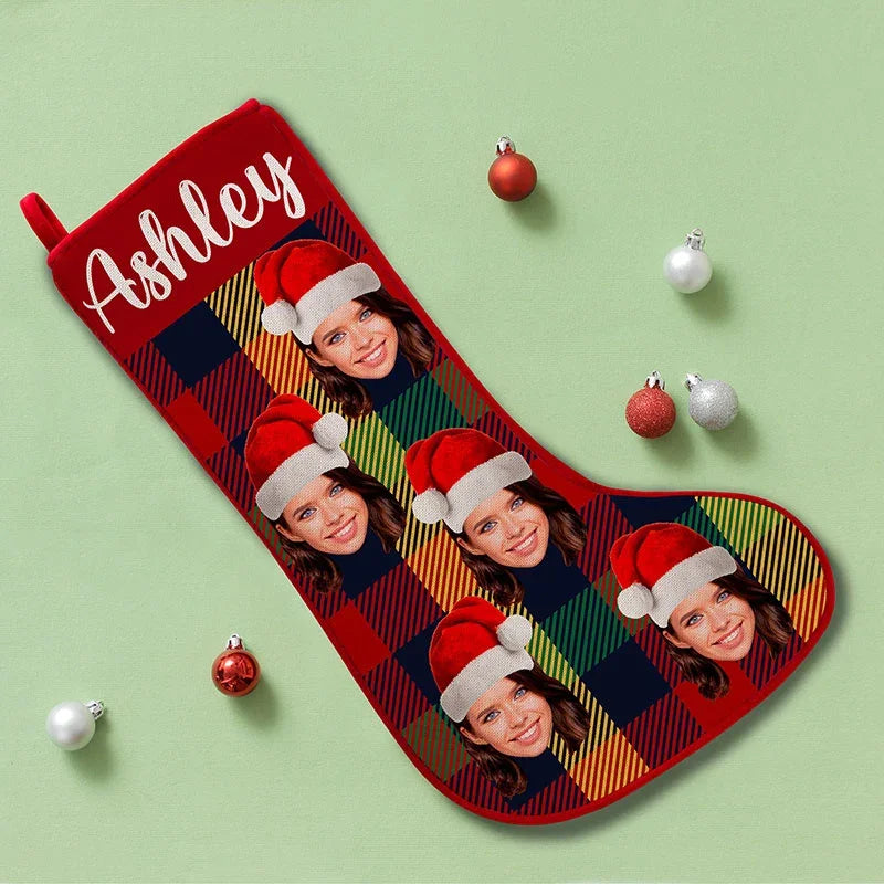 Custom Face Stocking with Christmas Hat - GiftShire