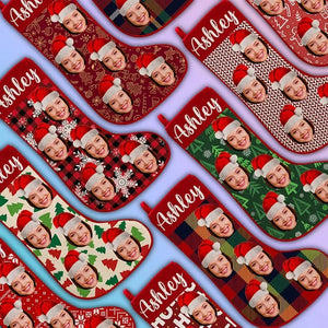 Custom Face Stocking with Christmas Hat - GiftShire