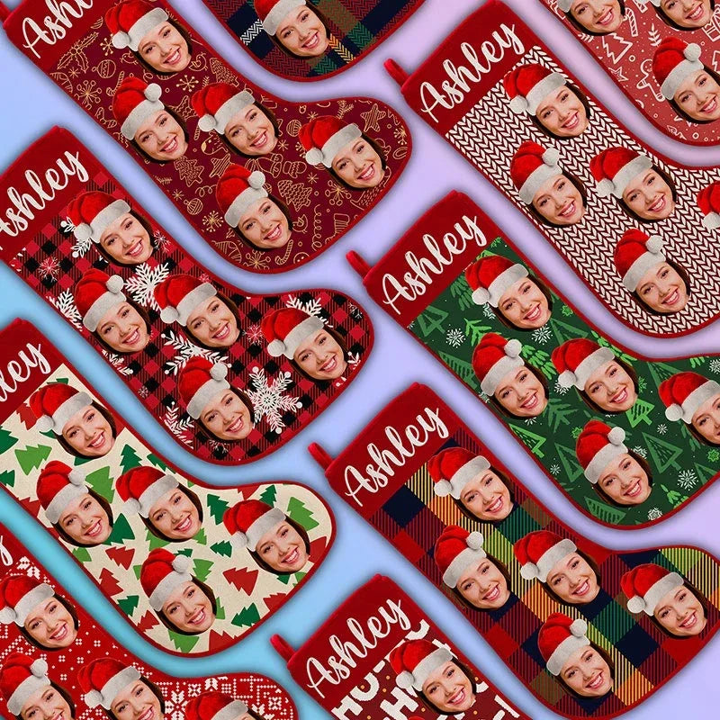 Custom Face Stocking with Christmas Hat - GiftShire