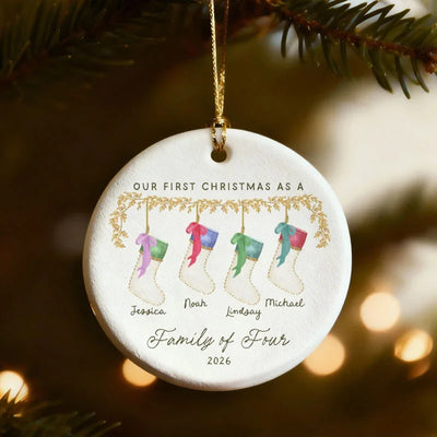 Custom Family Ceramic Bisque Ornaments – Traditional Stocking Designs