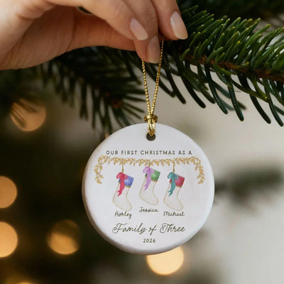 Custom Family Ceramic Bisque Ornaments – Traditional Stocking Designs