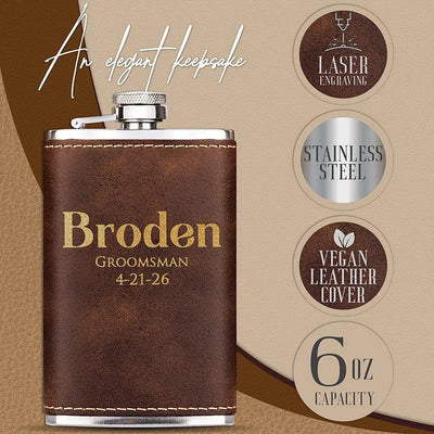 Custom Groomsmen Flask, Rustic Leatherette Flask, Gift for Him - GiftShire