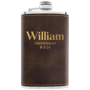 Custom Groomsmen Flask, Rustic Leatherette Flask, Gift for Him - GiftShire