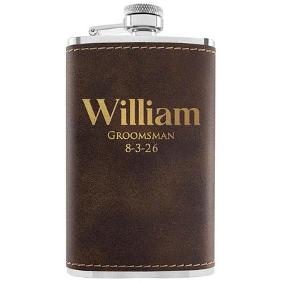 Custom Groomsmen Flask, Rustic Leatherette Flask, Gift for Him - GiftShire