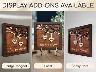 Custom Hanging Name Hearts on Family Tree Branch Wooden Sign