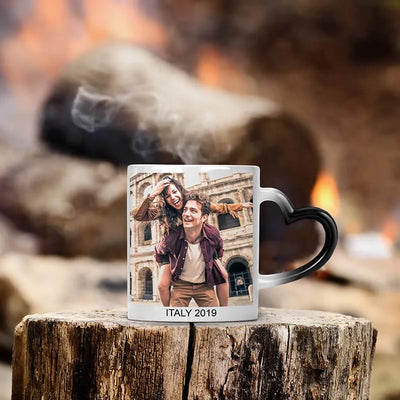 Custom Heat Reveal Photo Magic Mug with Heart Handle