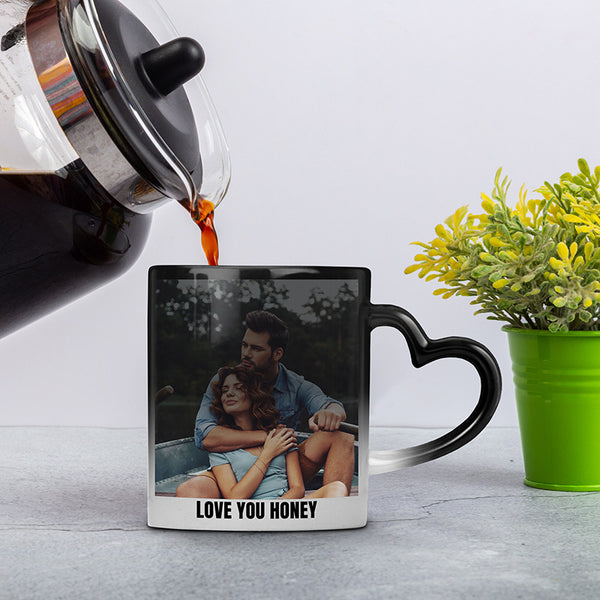 Custom Heat Reveal Photo Magic Mug with Heart Handle