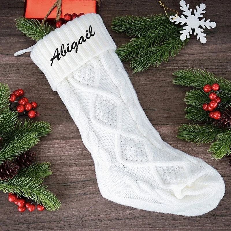 Custom Knit Christmas Stocking with Embroidered Name - GiftShire