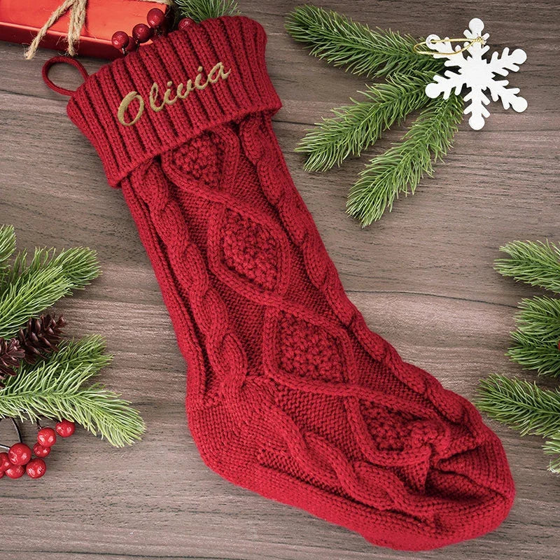 Custom Knit Christmas Stocking with Embroidered Name - GiftShire