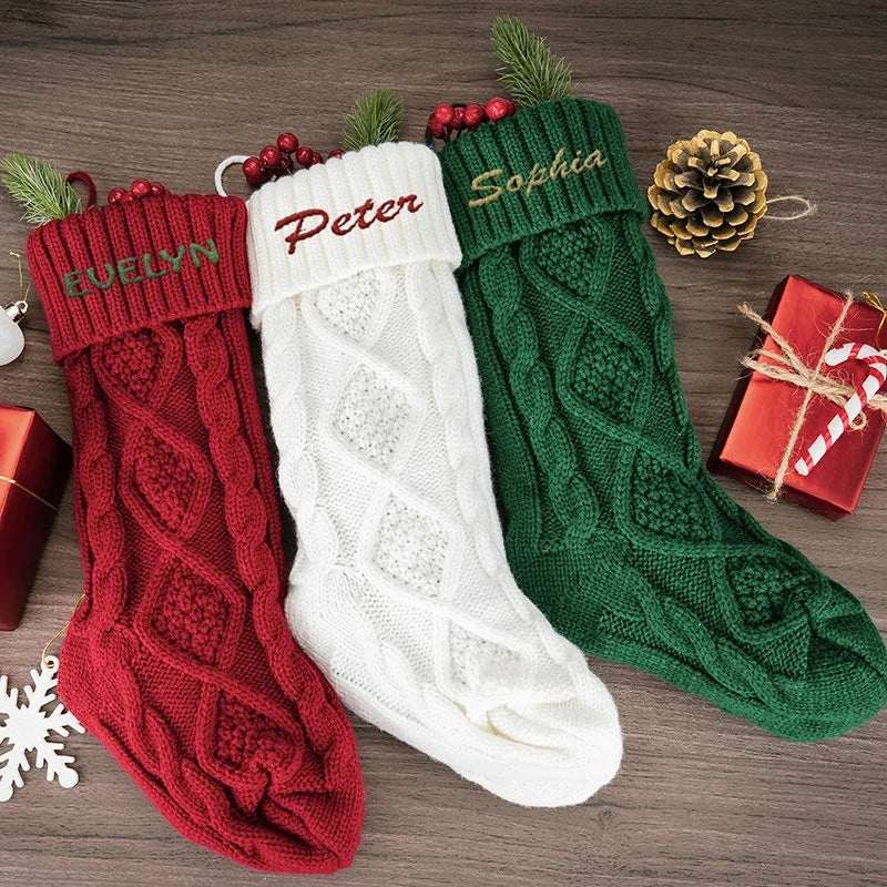 Custom Knit Christmas Stocking with Embroidered Name - GiftShire
