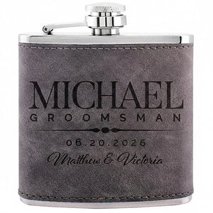 Custom Leather Groomsman Flask, Gift for Wedding - GiftShire