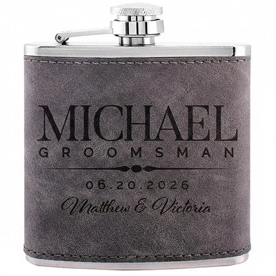 Custom Leather Groomsman Flask, Gift for Wedding - GiftShire