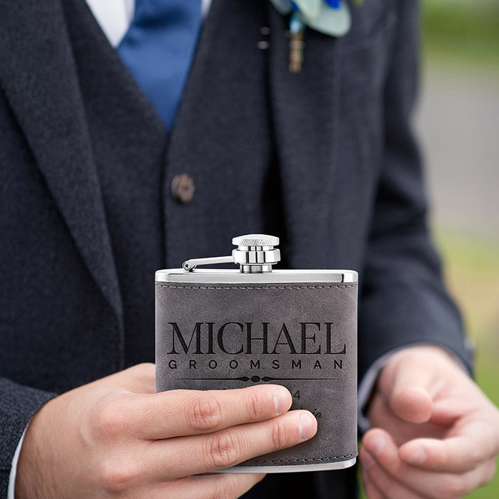 Custom Leather Groomsman Flask, Gift for Wedding - GiftShire