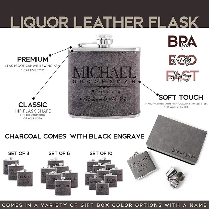 Custom Leather Groomsman Flask, Gift for Wedding - GiftShire