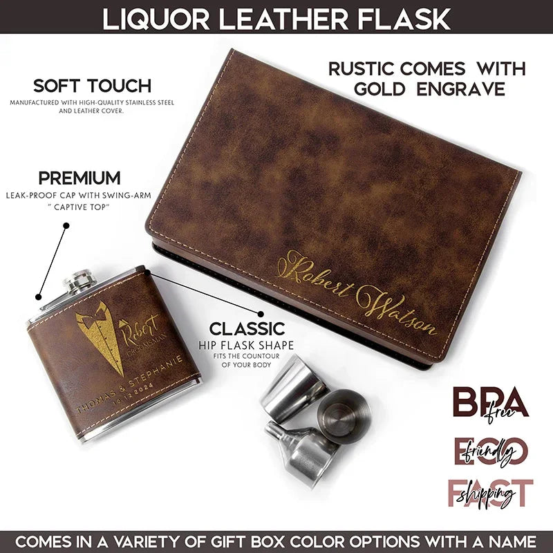 Custom Leather Groomsman Flask, Gift for Wedding - GiftShire