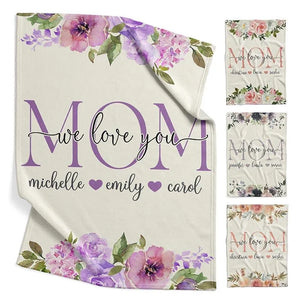We Love You Mom Cuddly Blanket with Custom Kids Name - GiftShire