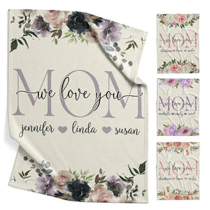 We Love You Mom Cuddly Blanket with Custom Kids Name - GiftShire