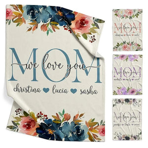 We Love You Mom Cuddly Blanket with Custom Kids Name - GiftShire