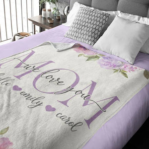 We Love You Mom Cuddly Blanket with Custom Kids Name - GiftShire